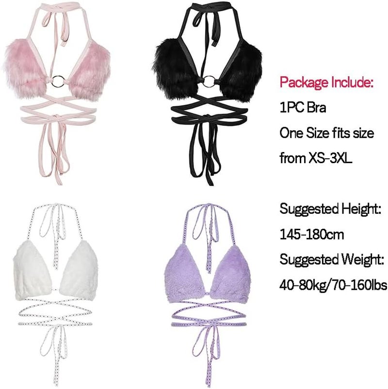 ABAFIP Women's Rave Furry Bra Top Strappy Halter Triangle Bralette Cami Tanks Festival Party Dance Hot Clubwear - Image 5